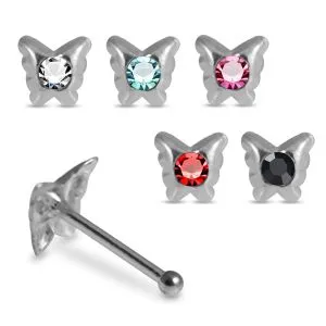Graceful Flutter Butterfly Embossed Single Stone Silver Nose Stud