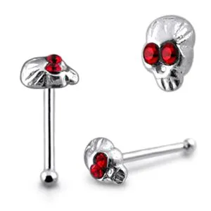 Skull Enchantment 925 Sterling Silver Nose Stud with Red Stone Eyes