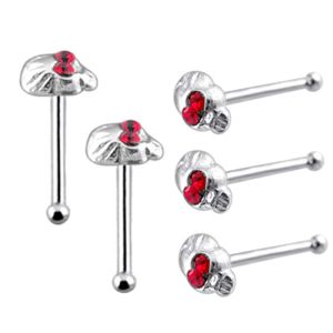 Skull Enchantment 925 Sterling Silver Nose Stud with Red Stone Eyes