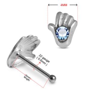 Radiant Touch 925 Sterling Silver Nose Stud with Embossed Hand and Center Stone