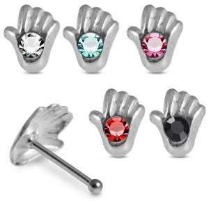 Radiant Touch 925 Sterling Silver Nose Stud with Embossed Hand and Center Stone