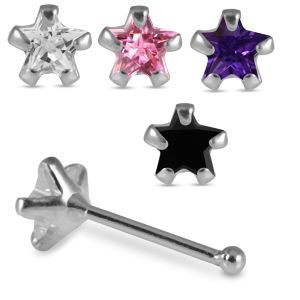 Celestial Sparkle: 925 Sterling Silver Nose Stud with Star Stone and Five Claw Setting
