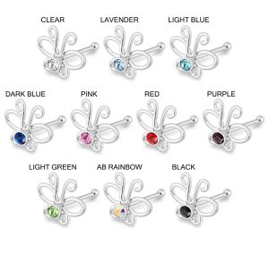 925 Sterling Silver Butterlfy with Geniune Cubic Zirconia Nose Bone Stud