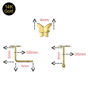14K Butterfly Designed Ball end and L Bend Nose stud