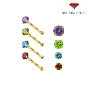 9K Solid Yellow Gold Prism Natural Stone Claw-Set Ball end Nose Pin | 22G
