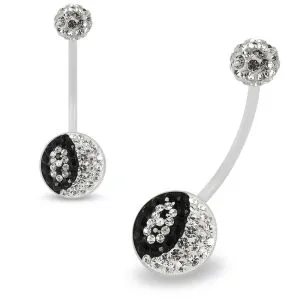 Multi Crystals jeweled Pool Ball 8 Transparent BioFlex with Crystal Ball Top pregnancy Belly Ring