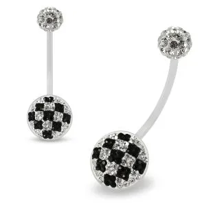  Multi Crystals jeweled Checker Transparent BioFlex with Crystal Ferido Ball Top pregnancy Belly Ring