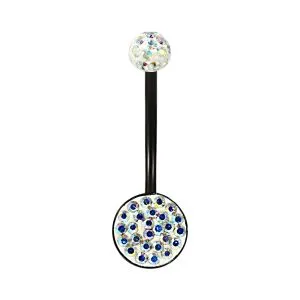 8MM Black BioFlex with Crystal Ferido Top Ball Belly Ring