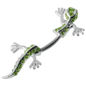 Jeweled Gecko Spinal Belly Button Ring