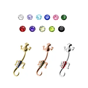 Lizard with Jeweled Tail Spinal Belly Button Ring