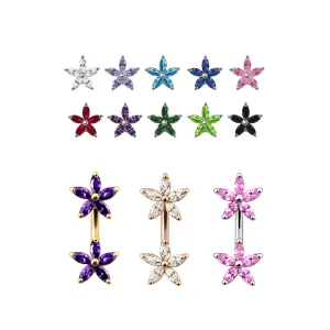 Twin Daisy Flowers Spinal Belly Button Ring