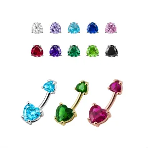 Jeweled Hearts Spinal Belly Button Ring