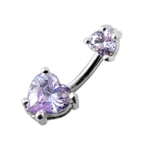 Jeweled Hearts Spinal Belly Button Ring