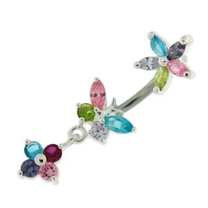 Flower with Butterfly Spinal belly piercings