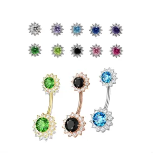 925 Sterling Silver Fancy CZ Gemstone Studded Flower Belly Button Ring