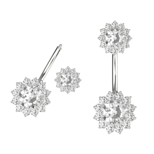 925 Sterling Silver Fancy CZ Gemstone Studded Flower Belly Button Ring
