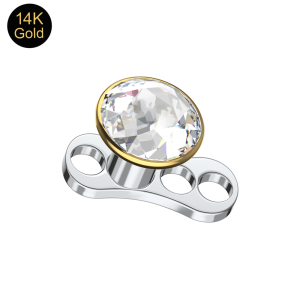 14K Gold Internally Threaded CZ Dermal Anchor Top with Titanium Base