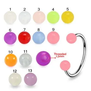 SS Circular Barbells with Orange UV Balls Body Jewelry