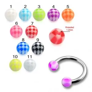 316L Surgical Steel Circular Barbell With Multi Color Checked UV Ball
