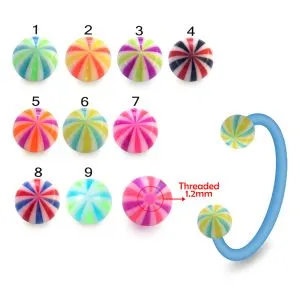 Bio Flex Eyebrow Circular Barbell With Assorted Candy UV Balls