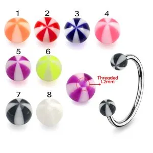 316L Surgical Steel  Eyebrow Circular Barbell With Printed UV Beach Balls