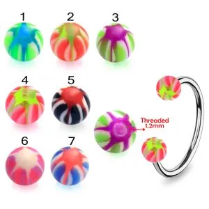 SS Circular Barbells with Multicolor Star UV Balls