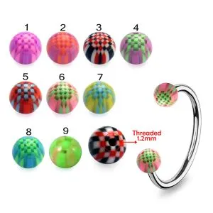 316L Surgical Steel Eyebrow Circular Barbell With Micro Chess UV Balls