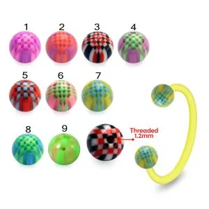 UV Bio Flex Eyebrow Circular Barbell With Mix Color Checked UV Ball