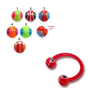 Bio Flex Eyebrow Circular Barbell With Mix Color Baseball Designed UV Ball