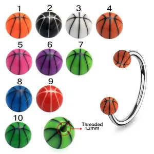 316L Surgical Steel Eyebrow Circular Barbell With Basketball Print UV Balls