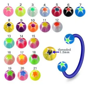 Bio Flex Eyebrow Circular Barbell With Hand Print Multi Star UV Balls