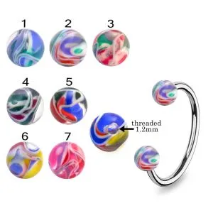 316L Surgical Steel Eyebrow Circular Barbell With Hand Painted Marble Color UV Balls