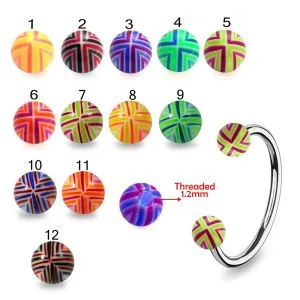 316L Surgical Steel Eyebrow Circular Barbell With Fancy Stripe Colorful Hand Painted UV Balls