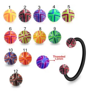 UV Bio Flex Eyebrow Circular Barbell With Multi Color Fancy UV Ball