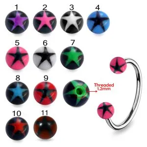 SS Circular Barbells with Black UV Green Lines Print  Balls