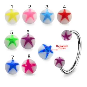 SS Horseshoes Circular Barbell With Star Printed UV Balls