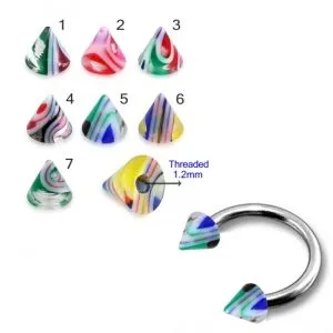 Eyebrow Piercing Ring CBB With UV Fancy Colorful Glossy Marble Cone