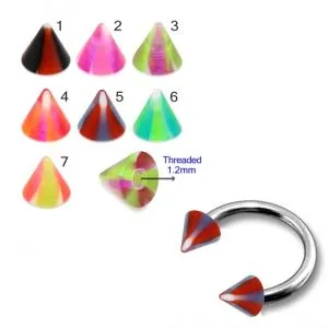 316L Surgical Steel Eyebrow Circular Barbell With Colorful Stripes UV Cones