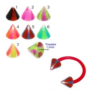 Bio Flex Eyebrow Circular Barbell With Colorful Stripes UV Cones