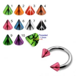 Eyebrow Piercing Ring CBB With UV Fancy Colorful Peace Sign Cone