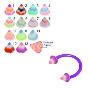 Bio Flex Eyebrow Circular Barbell With Melting Stars Design UV Cones