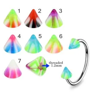 316L Surgical Steel Eyebrow Circular Barbell With Multi Color Acrylic UV Cone