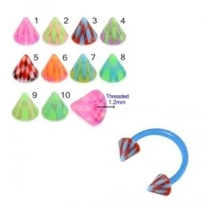 Bio Flex Eyebrow Circular Barbell With Multi Color Checked UV Cones