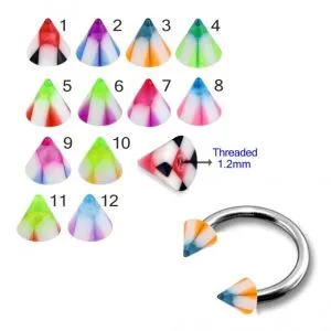 316L Surgical Steel Eyebrow Circular Barbell With Colorful Checked UV Cones