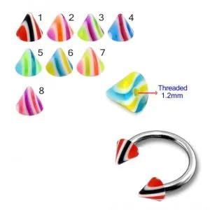 316L Surgical Steel Eyebrow Circular Barbell With Multi Stripes Colorful  UV Cones
