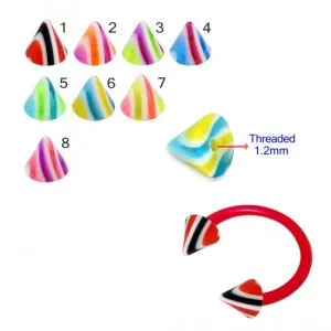 Bio Flex Eyebrow Circular Barbell With Multi Stripes Colorful UV Cones