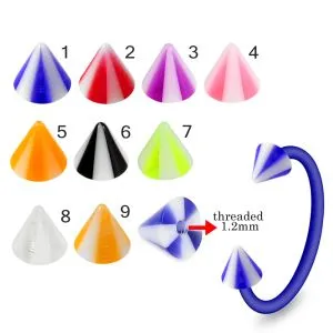 Bio Flex Eyebrow Circular Barbell With Milky White with Different color UV Cones