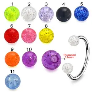 316L Surgical Steel Eyebrow Circular Barbell With UV Glitter Balls