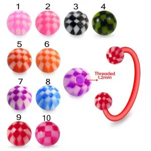UV-Acrylic Bio Plast Eyebrow Circular Barbell With  Mixed Checkered Color UV Fancy Ball