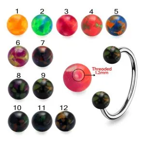 316L Surgical Steel Eyebrow Circular Barbell With Mix Color Marble Designed UV Ball